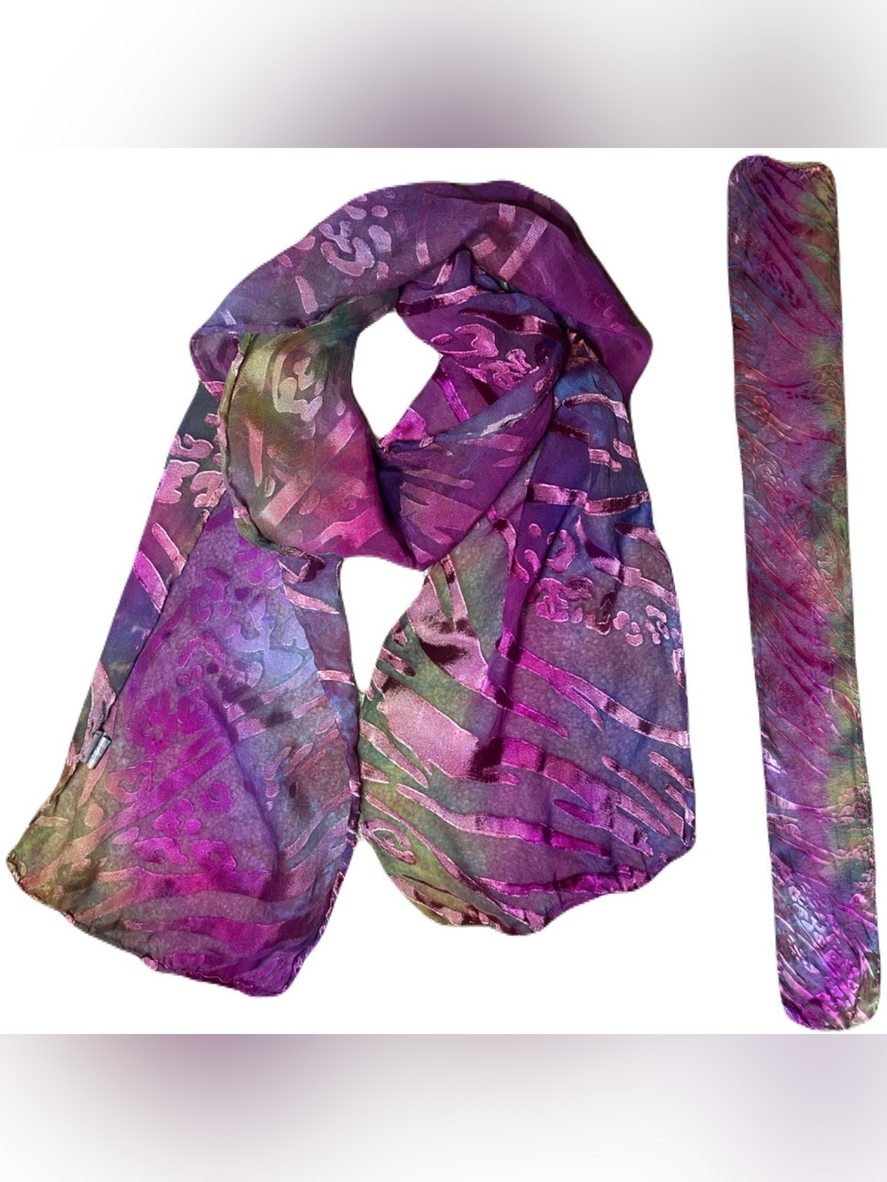 Hand Dyed Silk Scarf with Water Ripple Pattern